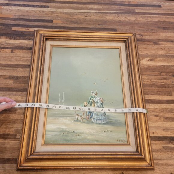 Family on Beach Oil on canvas by K Scheffer Signed. Framed Original - Picture 10 of 12